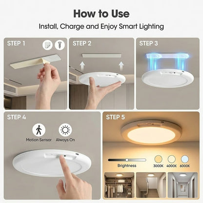 💡 Rechargeable Motion Sensor Ceiling Light with Remote