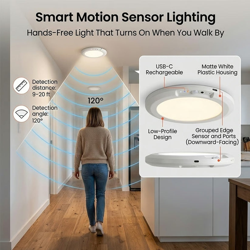 💡 Rechargeable Motion Sensor Ceiling Light with Remote