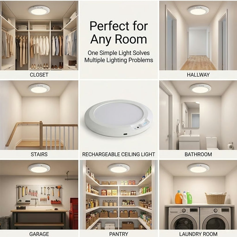💡 Rechargeable Motion Sensor Ceiling Light with Remote