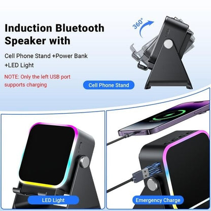 🎶📱 5-in-1 Wireless Induction Bluetooth Speaker with Adjustable Phone Stand